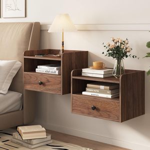 Tables de <span class=keywords><strong>chevet</strong></span> flottantes en bois, 2 ensembles modernes avec tiroirs et étagères ouvertes, petit meuble de chambre en forme de <span class=keywords><strong>cube</strong></span> - Product Image 1