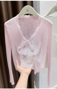 Cardigã Feminino Leve de Tricô Transparente com Manga Longa e Renda, Aberto na Frente, para Camadas de Verão - Product Image 2