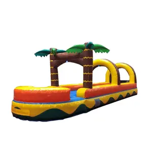 0.55mm PVC tarpaulin Flat slide palm tree commercial inflatable water slide with pool inflatable water slide for adults