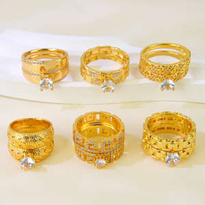Anillos Apilables de Lujo con Circonita de Dubái, Chapados en Oro de 21k, Diseño Italiano, Anillos de Compromiso y Boda para Parejas - Product Image 2