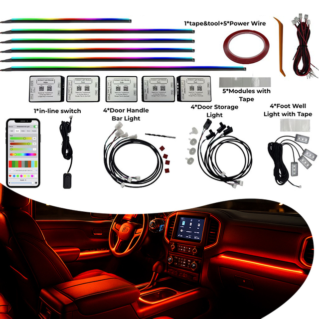 RGB LED Ambient Strip Light Kit for Car Interior App Control 12V 5 Year Warranty Universal Easy Install Atmosphere Lighting