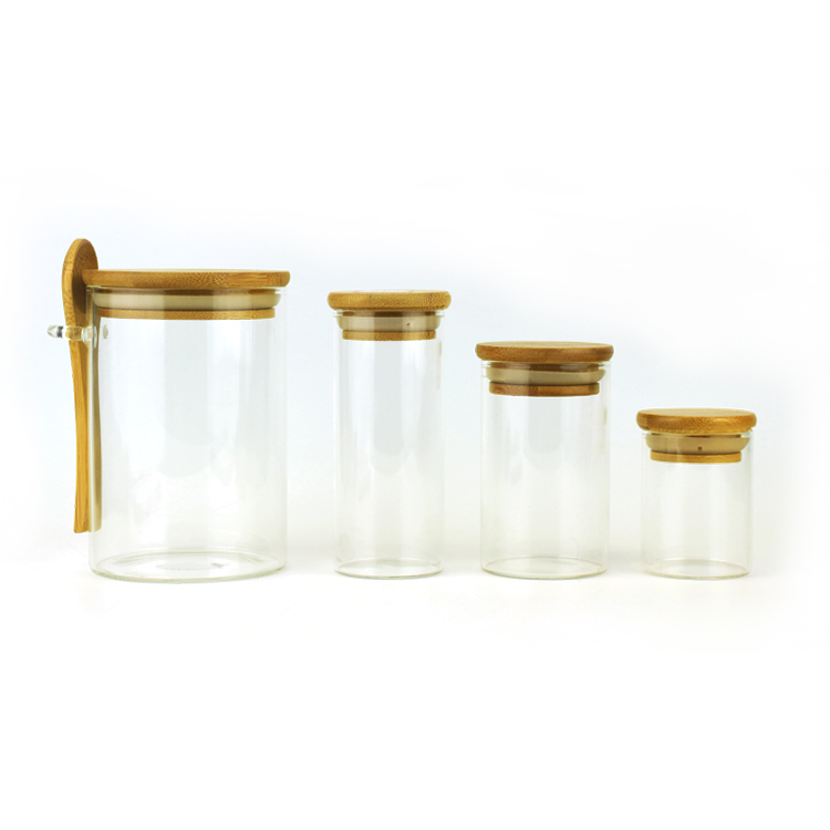Spice Jar With Bamboo Lid Glass Jars Bottle Containers for Food Spice Herb Flower Candy Glass Packaging With Bamboo Wooden Lid