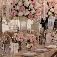 Décoration de mariage et fournitures : Grand vase en verre transparent rayé, vase décoratif en forme de trompette pour fleurs, centre de table