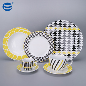 42 cái thiết kế hiện đại sứ đồ ăn <span class=keywords><strong>Set</strong></span> vàng đen tấm món ăn Cup và chiếc đĩa cho khách sạn nhà hàng sử dụng bộ đồ ăn bộ - Product Image 1