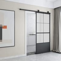 Porte coulissante en verre noir de style loft, personnalisée, 6 panneaux, avec plinthe, cadre en fer cannelé, double porte intérieure avec verre