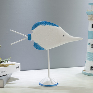 Figurine de poisson bleu et blanc en bois, décoration de bureau moderne, fournitures de bureau, pièce unique - Product Image 3