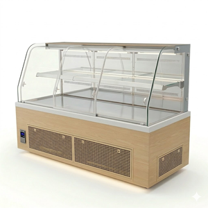 Vitrine Réfrigérée Commerciale pour Pâtisseries, Effet Bois, Verre Courbé, 2 Portes, Étagères Réglables, Ventilée - Product Image 2