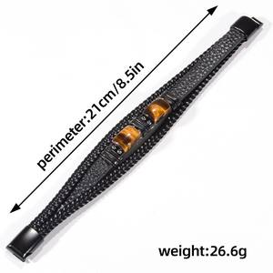 MIENTER <strong>Leather</strong> Bracelet Fashion Luxury Stainless Steel Tiger Eye Bracelets - Product Image 4