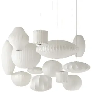 Chinese lantern design offwhite fabric ball led E27 suspension Silk Cloth art pendant lamps for restaurant reading space