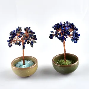 Lapis Lazuli Bowl Crystal Tree Handmade Chakra Jewelry Stone Money Tree Gift Souvenirs To Friends