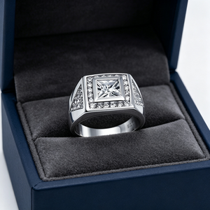 Manufacturer 925 Sterling Silver Rhodium Plated Men Princess Cut <b>Cubic</b> <b>Zirconia</b> Statement <b>Ring</b> Pave Setting Fine Jewelry Gift - Product Image 5