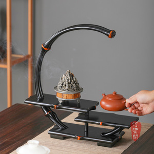 Bamboo Desk Display Shelf Lacquered Round Tea Set Storage Rack Chinese Style Teacup Holder - Product Image 4
