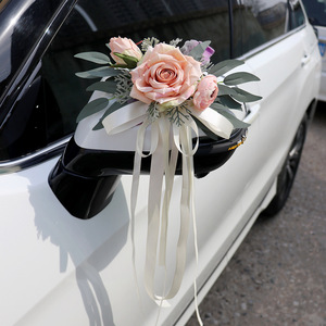 Elegante Decoración Vintage Desmontable para Espejo de Coche de Boda en <span class=keywords><strong>Color</strong></span> <span class=keywords><strong>Rosa</strong></span> Empolvado, Flor Artificial con Cinta para Manija de Puerta y Respaldo de Silla - Product Image 4