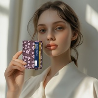 Porte-cartes de luxe en cuir PU mince personnalisé à imprimé léopard avec fleurs d'hibiscus hawaïen à bas prix