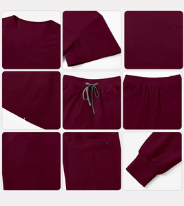 Conjunto de Uniforme de Enfermera Ultra Suave, 72% Poliéster, 21% Rayón, 7% Elastano, Top con Cuello en V y Pantalones Jogger con Bolsillos con Cremallera, Alta Elasticidad - Product Image 4