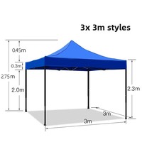 Auvent publicitaire pliable d'extérieur à quatre coins, grand, en acier, imperméable, UPF50+, pour stands et marchés nocturnes 3x3