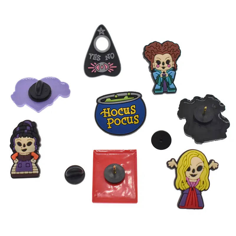 Hot Selling Custom Hocus Pocus Broche Pin Halloween Horror Film Emaille Pin Siliconen Pvc Rubber Badge Broche 3d Reversspelden