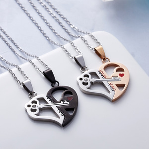 Collar de Pareja de Acero Inoxidable Unisex con Llaves con la Frase 'Te Amo', Regalo de San Valentín, Corazón en Forma de Rompecabezas Dorado para Parejas y Amistad - Product Image 5