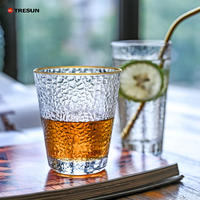 Verre à eau transparent résistant à la chaleur avec bordure dorée pour restaurant, motif martelé