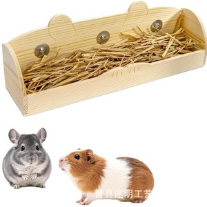 Comedero de madera para conejos, chinchillas y cobayas, color madera natural, rectangular, con ganchos metálicos. - Product Image 5