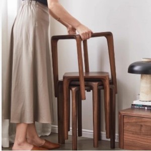 Black Walnut Wood Square Stool Solid Wood <b>Stackable</b> <b>Dining</b> <b>Chair</b> For Home Kitchen Adult Use - Product Image 2