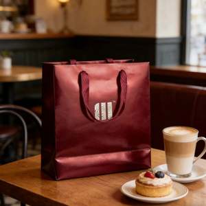 Bolsas Personalizables Tipo Tote para Pequeños Accesorios y Compras de Regalos, Hechas de Papel Especial Reciclable Color Borgoña - Product Image 4