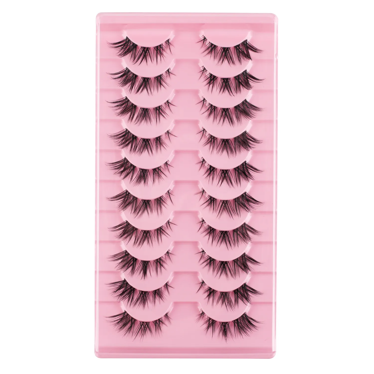 Transparent plastic stem eyelashes 10 pairs of pink tray home wear new listing wholesale hot sale