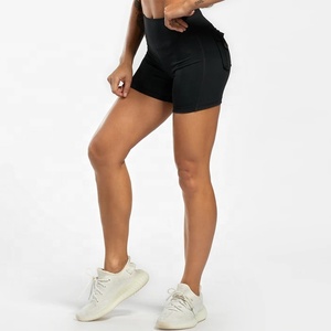 Running <b>Shorts</b> for Women Summer Mid Waist Black Sports <b>Shorts</b> with Phone Pocket Workout Gym Yoga Quick Dry Spandex/Polyester - Product Image 1