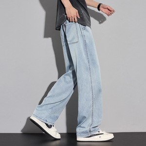 Emperor <span class=keywords><strong>Paul</strong></span> Jeans casuales de algodón para hombre, pantalones versátiles de verano, ligeros, de lavado medio, de cintura media, holgados, de pierna recta, modernos y versátiles - Product Image 5