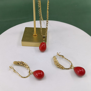 Set di gioielli <span class=keywords><strong>in</strong></span> oro 18K orecchini di grano pendenti a goccia di colore impermeabile con catena <span class=keywords><strong>in</strong></span> <span class=keywords><strong>acciaio</strong></span> inossidabile - Product Image 5