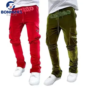 OEM/ODM Custom Logo High Quality Baggy Stacked Pants Joggers Velvet Track Pants Mens Kargo Pants for Men Corduroy Fabric Printed