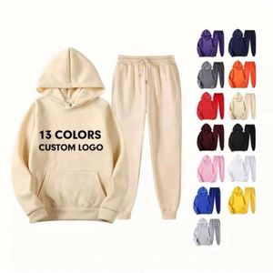 Ensemble homme en polyester, streetwear uni, vêtements OEM, ensemble sweat-shirt et pantalon de survêtement personnalisé avec logo unisexe - Product Image 1