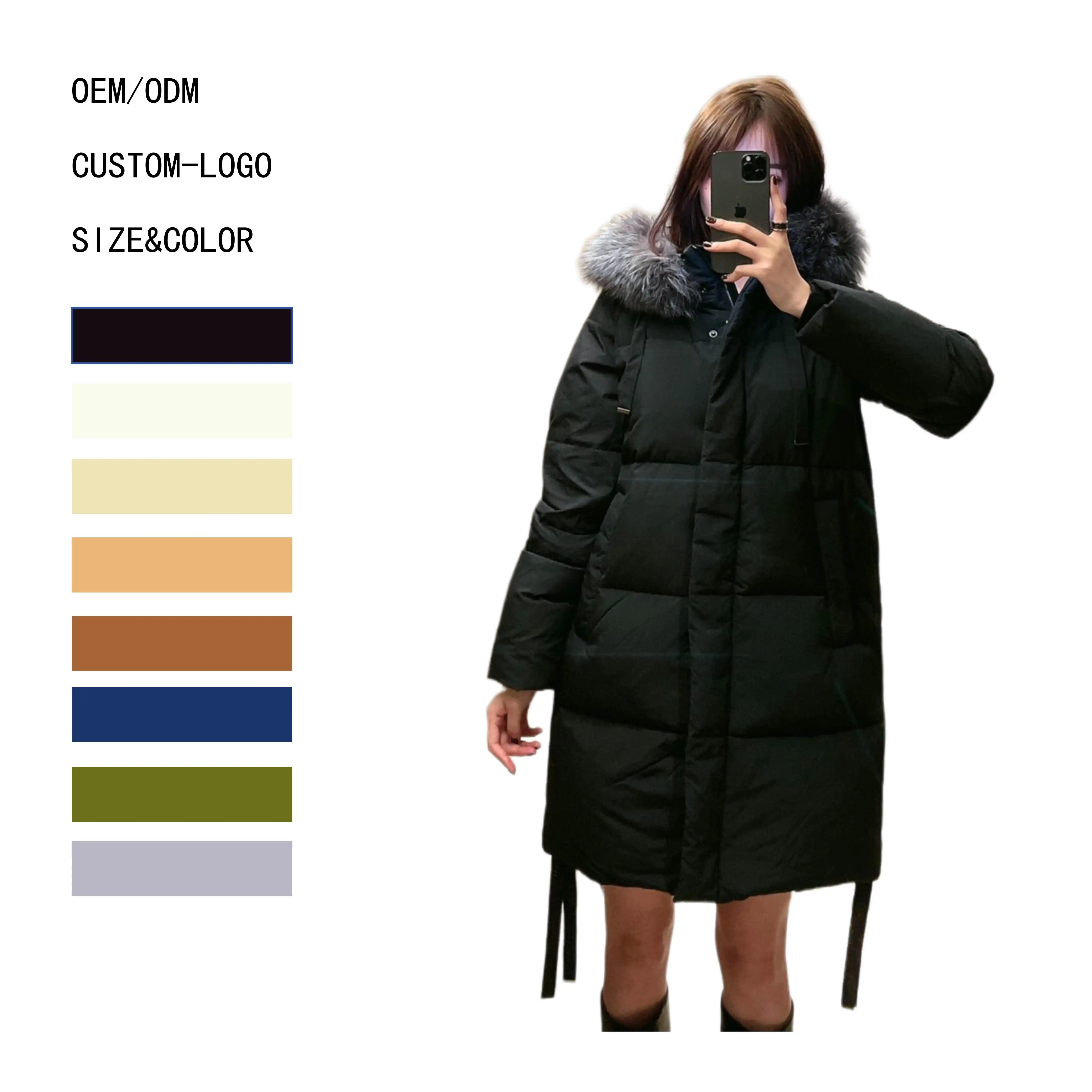 Casaco longo de inverno para mulheres, casaco preto com gola de pele de raposa preta, com zíper, impermeável e aquecedor, item em grande venda online