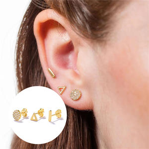 ROXI Ensemble de 3 paires de boucles d'oreilles clous rondes et triangulaires, style INS, polyvalentes et simples - Product Image 4