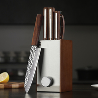 Ensemble de 6 couteaux de cuisine en acier inoxydable, 67 couches, couteau de chef avec aiguiseur et bloc de drainage, ambidextre