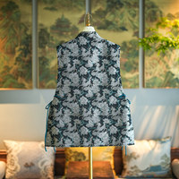 Vêtements pour femmes originaux, style chinois, pivoine, Qilin, col montant, grande taille, en soie de mûrier, brocart Song, gilet asymétrique 5189