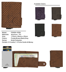 Slim Genuine Leather Card Holder <b>Men</b> Geometric Pattern Snap Closure Brown Minimalist <b>Wallet</b> Short Length - Product Image 3