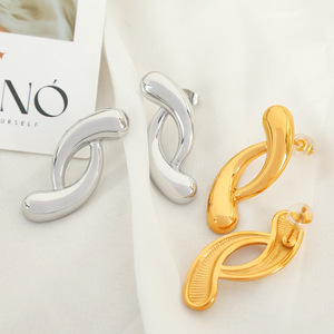 Geometric Stud Earrings Gold Silver Plated <b>Titanium</b> Steel Teardrop Shape Everyday Wear Unisex EH279 - Product Image 3