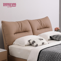 LOONGFUNG Lit orthopédique avec sommier à lattes en pin, tête de lit rembourrée en cuir véritable, taille King Queen, mobilier de chambre à coucher