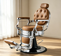Fauteuil de barbier pivotant hydraulique classique de luxe à boutons capitonnés marron pour salon de coiffure professionnel
