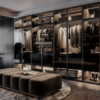 Armoire-Penderie de Chambre à Coucher Style Luxe pour Appartement Urbain Usine de Foshan, Portes en Verre, Dressing en Bois Moderne Sur Mesure