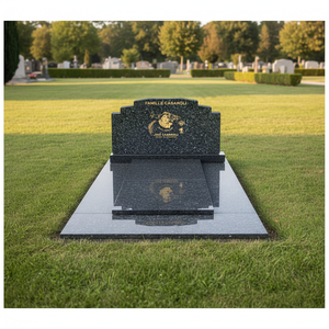 Monument funéraire familial classique <span class=keywords><strong>en</strong></span> <span class=keywords><strong>granit</strong></span> poli de qualité supérieure avec gravure personnalisée <span class=keywords><strong>en</strong></span> feuille <span class=keywords><strong>d</strong></span>'or – <span class=keywords><strong>Pierre</strong></span> <span class=keywords><strong>tombale</strong></span> intemporelle sur mesure pour cimetière - Product Image 3