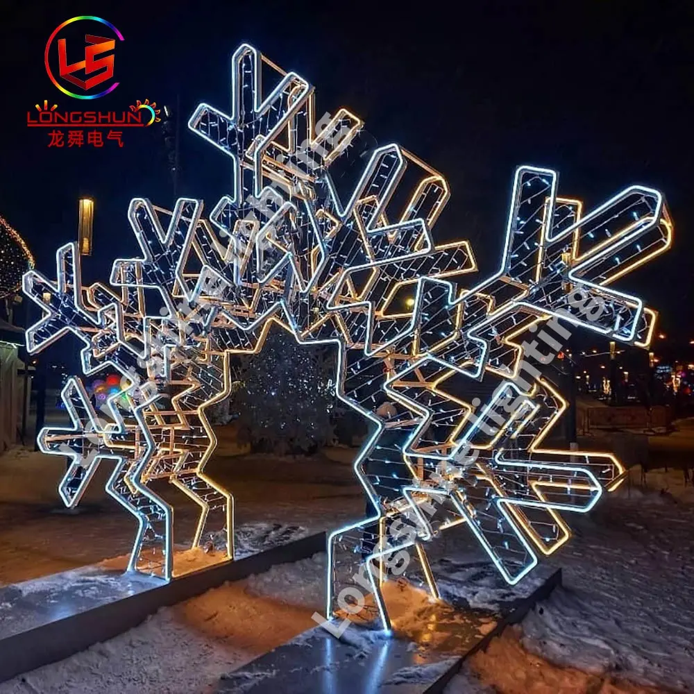 3D Ornament Selling Giant Outdoor Christmas Lights LED Big Snowflake 3D Motif Light With Star Decoration Light