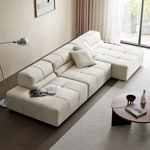 Modul kulit furnitur Italia Modern sofa apartemen ruang tamu bagian 5 tempat duduk sofa