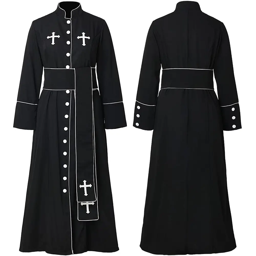 Costume nero nero nobile sacerdote uomo religioso pastore padre costumi di Halloween Purim Party Mardi Gras vestito Cosplay fantasia