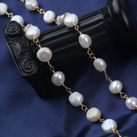 Vente en gros nouveauté 10-11mm bouton forme or ou argent plaqué collier à faire soi-même perle d'eau douce laiton chapelet chaîne