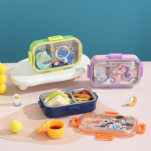 Rectangular 700ml 2-grid Cute and <strong>Fun</strong> Sealed Stainless Steel <strong>Meal</strong> Box+PP Bowl 80ml - Product Image 1