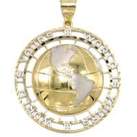 Pendentif médaillon unisexe plaqué or, bicolore, avec globe 'Le Monde Est à Vous' style Hip Hop, bijou fantaisie, vente en gros
