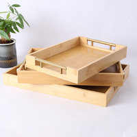 Plateau de Service Rustique en Bambou Personnalisé avec Poignée Amovible, Plateaux Gigognes en Bois pour la Cuisine et le Salon, Idéal pour Servir les Aliments