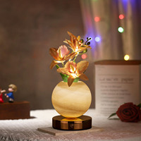 Lampu Meja LED Sentuh Isi Ulang dengan Peredupan Cahaya, Bentuk Bunga Narcisus, Mawar, Lily, Bunga Matahari, Tulip, Dilengkapi Vas Kristal untuk Dekorasi Ruangan, Pesta, dan Liburan